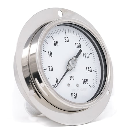 Pic Gauges 4 in Dial, 1/2 in NPT Male Lower Back Location, Stainless Steel Case Material PRO-314D-402F